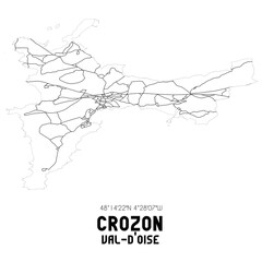 CROZON Val-d'Oise. Minimalistic street map with black and white lines.