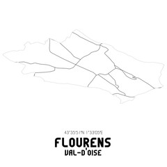 FLOURENS Val-d'Oise. Minimalistic street map with black and white lines.