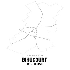 BIHUCOURT Val-d'Oise. Minimalistic street map with black and white lines.