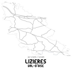 LIZIERES Val-d'Oise. Minimalistic street map with black and white lines.