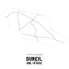 DUREIL Val-d'Oise. Minimalistic street map with black and white lines.