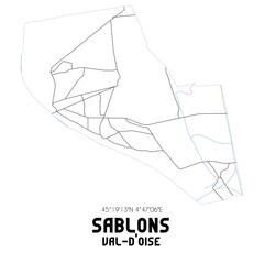 SABLONS Val-d'Oise. Minimalistic street map with black and white lines.