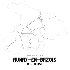 AUNAY-EN-BAZOIS Val-d'Oise. Minimalistic street map with black and white lines.