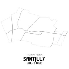 SANTILLY Val-d'Oise. Minimalistic street map with black and white lines.