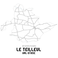 LE TEILLEUL Val-d'Oise. Minimalistic street map with black and white lines.