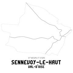 SENNEVOY-LE-HAUT Val-d'Oise. Minimalistic street map with black and white lines.