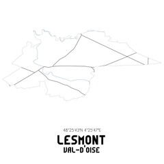 LESMONT Val-d'Oise. Minimalistic street map with black and white lines.