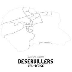 DESERVILLERS Val-d'Oise. Minimalistic street map with black and white lines.