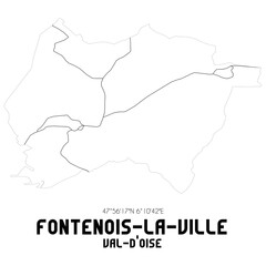 FONTENOIS-LA-VILLE Val-d'Oise. Minimalistic street map with black and white lines.