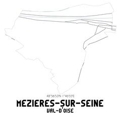 MEZIERES-SUR-SEINE Val-d'Oise. Minimalistic street map with black and white lines.