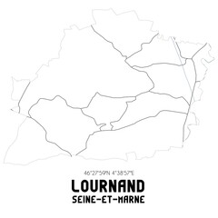 LOURNAND Seine-et-Marne. Minimalistic street map with black and white lines.