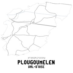 PLOUGOUMELEN Val-d'Oise. Minimalistic street map with black and white lines.