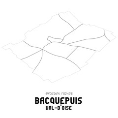 BACQUEPUIS Val-d'Oise. Minimalistic street map with black and white lines.