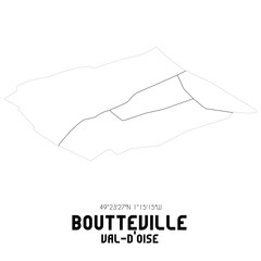 BOUTTEVILLE Val-d'Oise. Minimalistic street map with black and white lines.