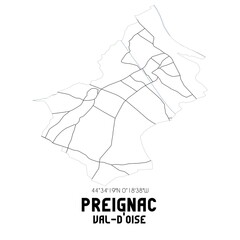 PREIGNAC Val-d'Oise. Minimalistic street map with black and white lines.