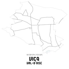 VICQ Val-d'Oise. Minimalistic street map with black and white lines.