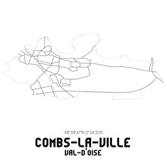 COMBS-LA-VILLE Val-d'Oise. Minimalistic street map with black and white lines.