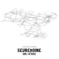 SEVREMOINE Val-d'Oise. Minimalistic street map with black and white lines.