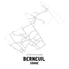 BERNEUIL Somme. Minimalistic street map with black and white lines.