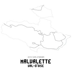 MALVALETTE Val-d'Oise. Minimalistic street map with black and white lines.