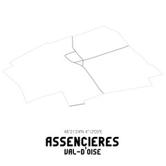 ASSENCIERES Val-d'Oise. Minimalistic street map with black and white lines.