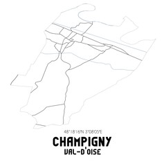 CHAMPIGNY Val-d'Oise. Minimalistic street map with black and white lines.