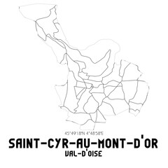 SAINT-CYR-AU-MONT-D'OR Val-d'Oise. Minimalistic street map with black and white lines.