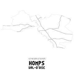 HOMPS Val-d'Oise. Minimalistic street map with black and white lines.
