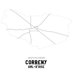 CORBENY Val-d'Oise. Minimalistic street map with black and white lines.