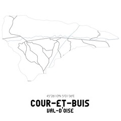 COUR-ET-BUIS Val-d'Oise. Minimalistic street map with black and white lines.