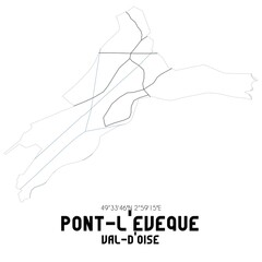 PONT-L'EVEQUE Val-d'Oise. Minimalistic street map with black and white lines.