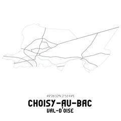 CHOISY-AU-BAC Val-d'Oise. Minimalistic street map with black and white lines.
