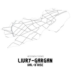 LIVRY-GARGAN Val-d'Oise. Minimalistic street map with black and white lines.