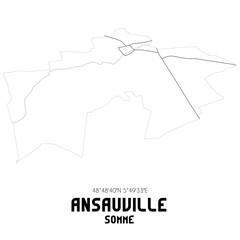 ANSAUVILLE Somme. Minimalistic street map with black and white lines.