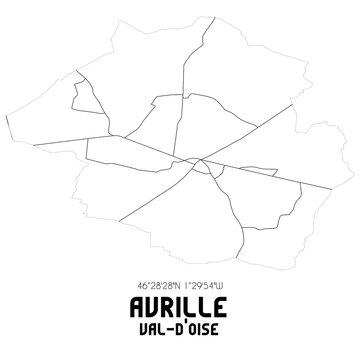 AVRILLE Val-d'Oise. Minimalistic street map with black and white lines.