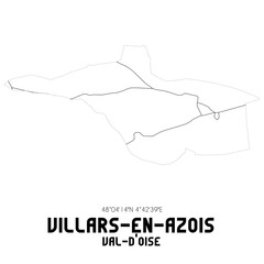 VILLARS-EN-AZOIS Val-d'Oise. Minimalistic street map with black and white lines.