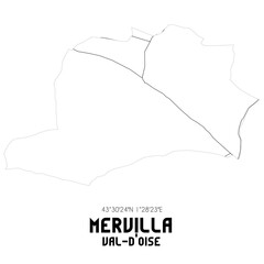 MERVILLA Val-d'Oise. Minimalistic street map with black and white lines.