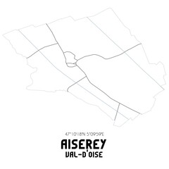 AISEREY Val-d'Oise. Minimalistic street map with black and white lines.