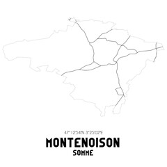 MONTENOISON Somme. Minimalistic street map with black and white lines.