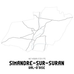 SIMANDRE-SUR-SURAN Val-d'Oise. Minimalistic street map with black and white lines.