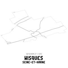 WISQUES Seine-et-Marne. Minimalistic street map with black and white lines.