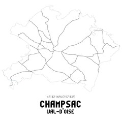 CHAMPSAC Val-d'Oise. Minimalistic street map with black and white lines.