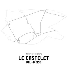 LE CASTELET Val-d'Oise. Minimalistic street map with black and white lines.