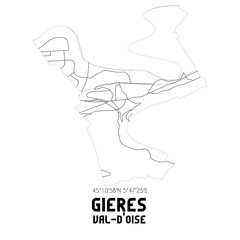 GIERES Val-d'Oise. Minimalistic street map with black and white lines.