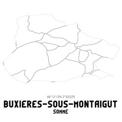 BUXIERES-SOUS-MONTAIGUT Somme. Minimalistic street map with black and white lines.