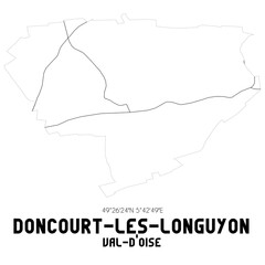 DONCOURT-LES-LONGUYON Val-d'Oise. Minimalistic street map with black and white lines.