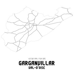 GARGANVILLAR Val-d'Oise. Minimalistic street map with black and white lines.