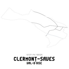 CLERMONT-SAVES Val-d'Oise. Minimalistic street map with black and white lines.