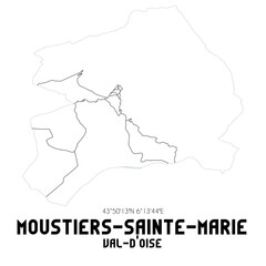 MOUSTIERS-SAINTE-MARIE Val-d'Oise. Minimalistic street map with black and white lines.
