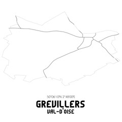 GREVILLERS Val-d'Oise. Minimalistic street map with black and white lines.